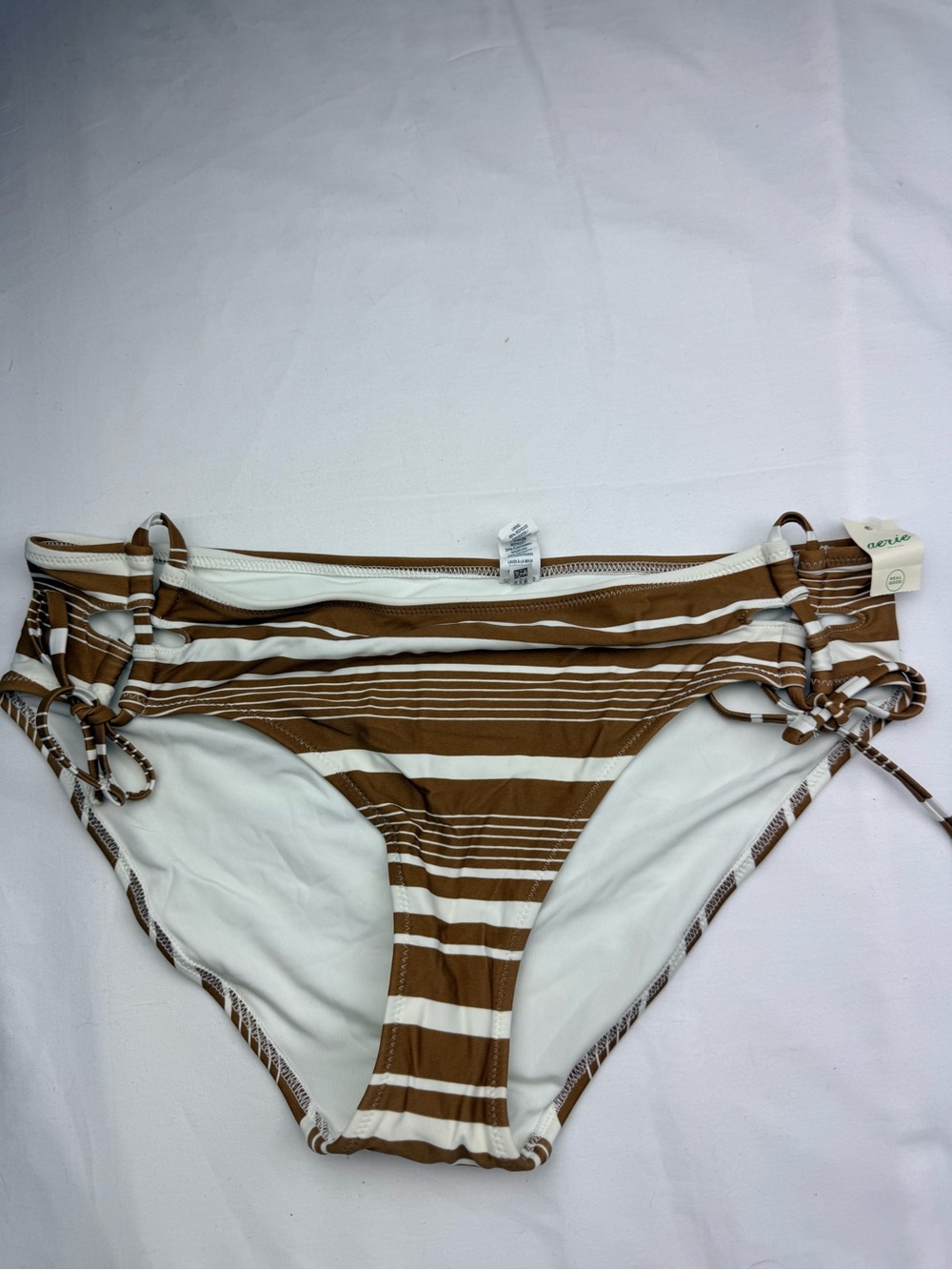 aerie swim Brown & White Striped Side-Tie Bikini Bottom